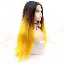 Front Lace Synthetic Hightemperature Silk Head Cover Yellow Gradient Color - Amarillo - Ver 3
