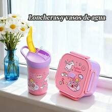 El set de lonchera y botella de agua, con diseños de dibujos animados, es la opción perfecta para llevar. - Rosa - Ver 5