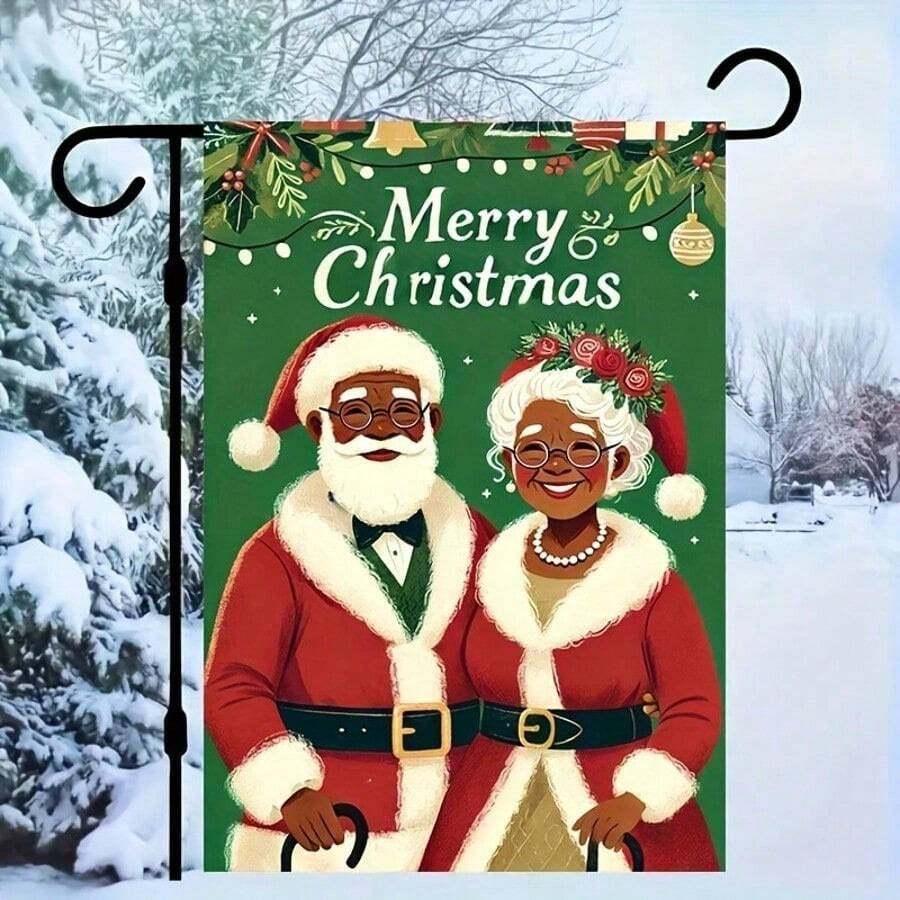 Merry Christmas Black Santa Claus Garden Flag - Double-Sided, Durable Polyester, 12x18 Inch - Perfect For Outdoor Home & Yard Decor Home Decor Christmas Decorations Room Decor