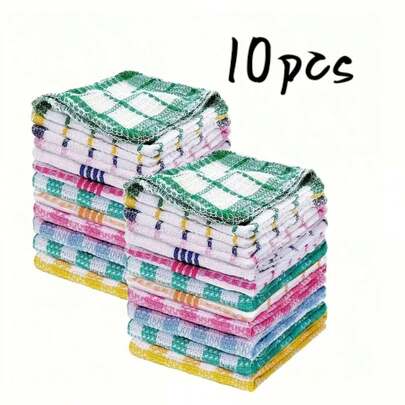 10 Stück Küchen Doppelseitige Geschirrtücher Kariert Scheuertücher Multifunktions Reinigungstücher Auto Reinigungstücher (Zufällige Farbe)
