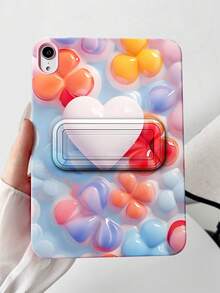 Custodia protettiva con fiori a forma di cuore colorati compatibile con Apple iPad Mini 6/7, Tab A7/A9, Pad 5/5 Pro, con texture morbida, supporto pieghevole e cover protettiva dipinta
