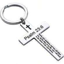 Ldurian Llavero con versículo bíblico, llavero de cruz cristiana para mujeres, llavero de cruz para hombres con escritura religiosa, regalo de Navidad - Salmo 23:6 - Ver 7