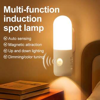 1pc Rechargeable 1200mAh Portable Motion Sensor LED Night Light Rechargeable Human Body Induction Magnetic Wall Lamp Cabinet Light For Bedroom Night Light Staircase Night Light ﻿