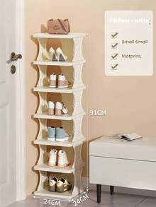 This Foldable Plastic Shoe Rack Is Removable And Space-Saving, Perfect For Storing Men's Leather Shoes, Sneakers, And Casual Shoes, As Well As Women's High Heels, Moccasins, And Boots. It's Perfect For Storing Winter Shoes In Entryways, Hallways, Bedrooms, Living Rooms, And Offices. Beige Stackable Bedroom Entryway Storage Rack, Adjustable Shoe Rack With Shoe Slots, Simple Tower Rack.