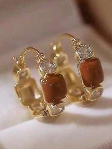 1pair Elegant European-Style CZ Encrusted Drop Earrings, Luxury High-End Earring Studs