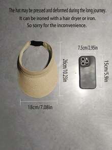 1顶女士时尚草编遮阳帽，宽帽檐可卷起折叠，夏季沙滩防晒帽 - 多色 4 - 查看 3