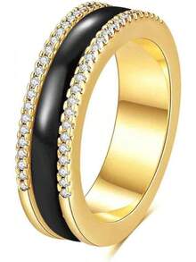 6mm White/Black Ceramic Rings Plus Cubic Zirconia For Women Comfort Fit Engagement Wedding Band Size 5-122025 - 6mm Black+Gold - View 11