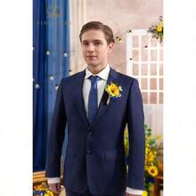 TingeTime Boutonniere para hombres boda novio y mejor hombre para ceremonia de boda aniversario cena formal y matrimonio rustico de primavera girasol y azul real - Girasol azulreal - Ver 7