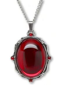 Blood Red Oval Stone In Silver Finish Pewter Pendant Necklace2025 - 1 - 查看 7