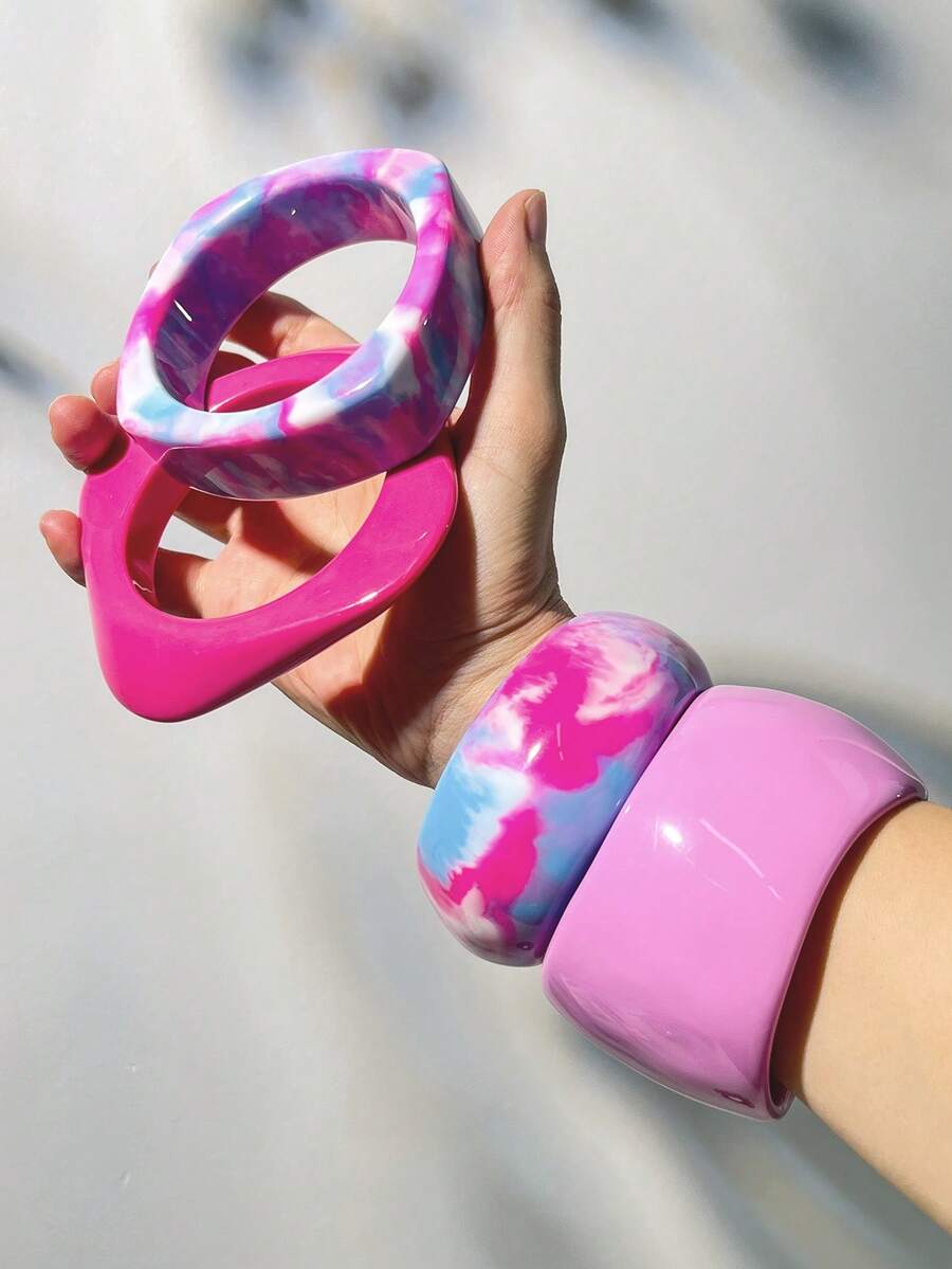 1pc Colorful Tie Dye Asymmetrical Exaggerated Vintage Resin Bracelet