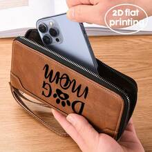 1 Stück Herren Business Geldbörse - Kunstleder mit Handgelenksriemen Muster - Hundemutter Motiv mit liebevollem Pfoten-Herz, Reißverschluss-Münzfach, mehrere Kartenfächer für den professionellen Gebrauch, Farbe braun schwarz Q52