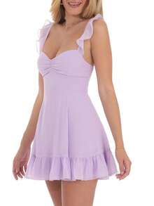 Women Graduation Corset Mini Dress Backless Tie Up A Line Short Dresses For Graduation Grad Party - Purple - View 3