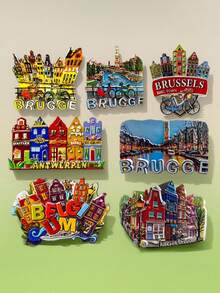 1 pieza Imán de nevera de recuerdo de viaje con flores de Bruselas, Amberes, Gante y Dinant, Bélgica, para decoración del hogar