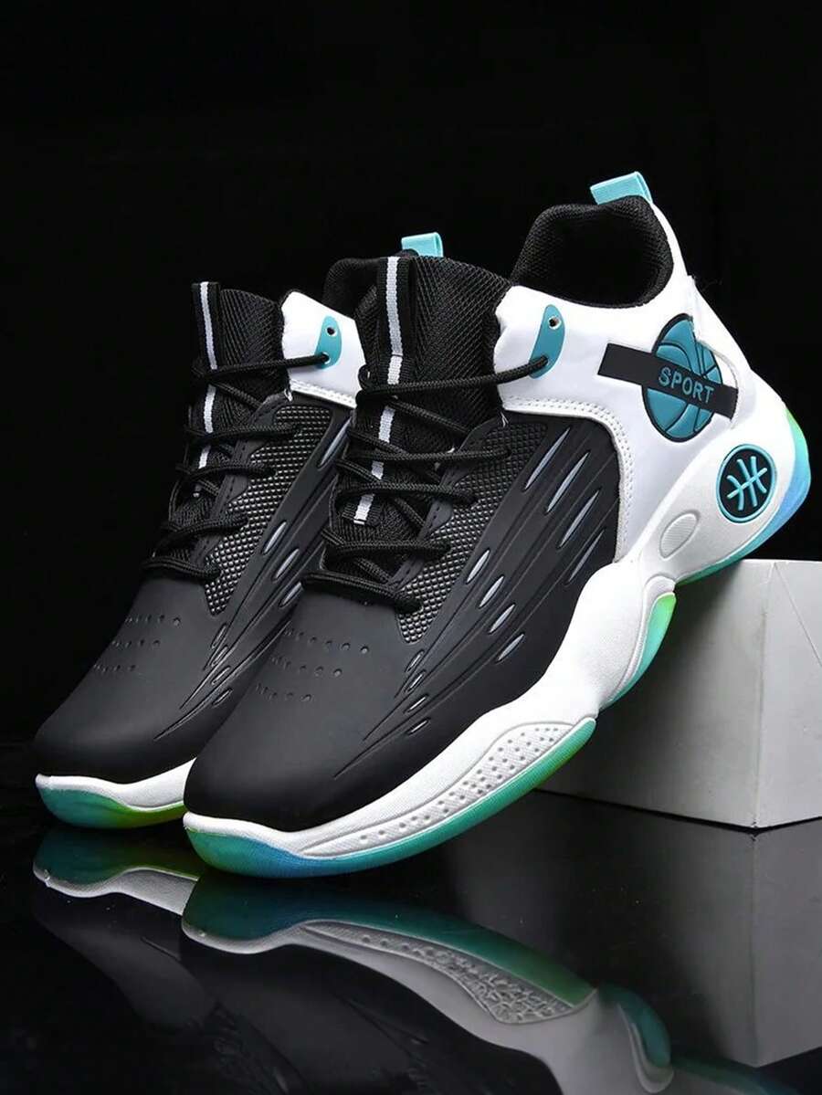 Zapatillas deportivas altas de baloncesto para jóvenes, zapatillas deportivas informales para correr, zapatillas deportivas multiusos para hombre. Calzado de baloncesto con diseño antideslizante y estilo contemporáneo, ideal para practicar baloncesto y skateboarding. Diseños estampados. Calzado deportivo, zapatillas deportivas de baloncesto de moda para hombre, zapatillas deportivas ligeras, transpirables y antideslizantes. Fabricación resistente, zapatillas deportivas de baloncesto profesionales y de moda para jóvenes. - azul oscuro - Ver 1