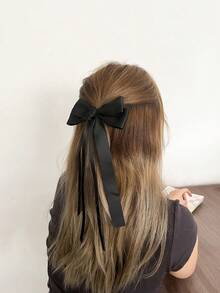 1pc Women's Weaved Black Ribbon Bow Hair Clip, Suitable For Daily Wear Cute Valentine's Day Valentines Claw Clips Hair Claws Hair Barrettes, School Stuff, Elegant, College, Black Bows, Winter Outfit For Women