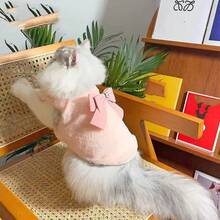 Chaleco para perro con adorno de lazo de piel sintética, ropa de mascota cálida para perros y gatos en otoño/invierno