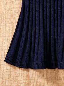 Girls Corgi Dog Embroidery Sweater Dress, Casual Elegant British Style Long Sleeve Collared Short Knitted Dress For Tween Girl, Spring Autumn Winter - Navy Blue - View 5