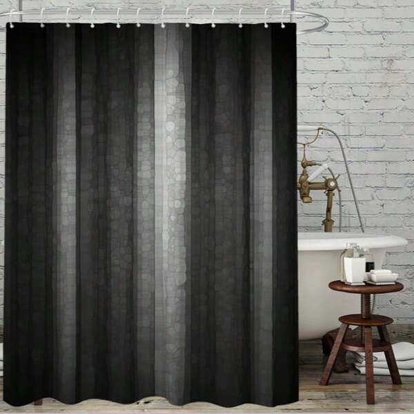 1 pieza Cortina de ducha de seda negra degradada impermeable con 12 ganchos - Impresión simple, tela para decoración de baño