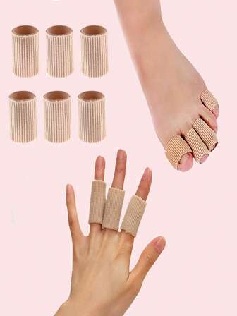  6pcs Silicone Fiber Finger Sleeves, Toe Protectors, Anti-Friction Covers, Hand & Foot Care Sleeves, Wound Protection Covers