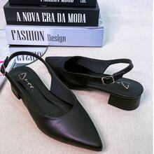Slingback Open Heel Pumps With A Heel Below 3cm - Flat Black - View 6