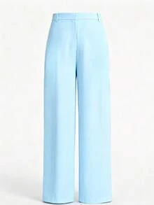LIU ME Women's Tailored Trousers With Fake Pocket – High Waist And Wide Leg - Baby Blue - View 2