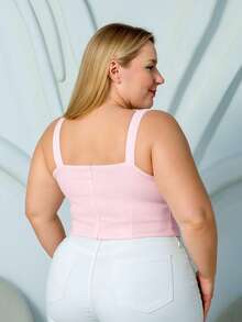 PLUS SIZE BENGALINE CROPPED TOP WITH STRAP AND POINT DETAIL - 淺粉色 - 查看 2