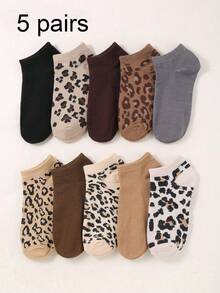3/5/7/10 paires de chaussettes femme imprimé léopard aléatoire, chaussettes minimalistes décontractées et confortables, chaussettes courtes légères à la mode, toutes saisons, rentrée scolaire, course, randonnée, entraînement, respirantes, convient pour Halloween, cadeaux de Noël - Multicolore - Voir 9