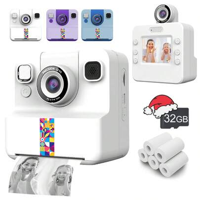 1080P HD digitální fotoaparát s okamžitým tiskem, sada fotoaparátů, vhodné pro děti, přenosná multifunkční dětská fototiskárna, obsahuje digitální fotoaparát, kameru a příslušenství, kreativní dárek pro kreslení a fotografování, design vhodný pro chlapce a dívky ve věku 3-12 let, roztomilý přenosný dárek k Vánocům, narozeninám, Novému roku