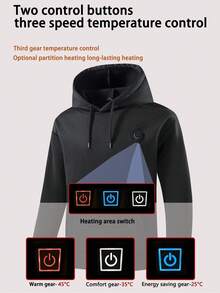 sweat-shirt à capuche casual d'hiver pour hommes, couleur unie, vêtement chauffant à contrôle unique 5 zones
