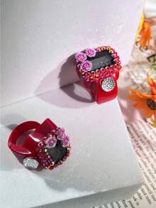 خاتم وردة مرصع بالراين ستون عداد، عداد إلكتروني إبداعي متعدد الألوان للأصابع، أداة عد شخصية للاكسسوارات