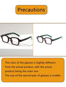 1 Pair Men's Square Studded Retro Street Style Flat Top Fashion Glasses, Versatile Daily Wear Accessory - Clear - View 6