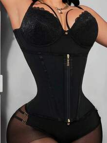 1pc Women's Waist Trainer, Slimming, Body Shaping, Colombian Waist Belt, Zipper Design, Suitable For Daily Wear And Shaping - Black - View 3