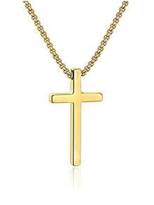 Collar personalizado con texto grabado, nombre, fecha, colgante de cruz de acero inoxidable, regalo de joyería para amantes - Dorado - Ver 8