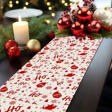 Ein Set aus Leinen-Tischläufer mit Weihnachtsthema, mit Mustern wie rotem Weihnachtsmann, Rentier-Design, Schneeflocken-Dekoration und strapazierfähiger rechteckiger Polyester-Tischdecke für Weihnachtsdekoration. Geeignet für ländliche Feiertagsdekoration, in verschiedenen Größen erhältlich, passend für Esstische - Verschiedenfarbig - Übersicht 4