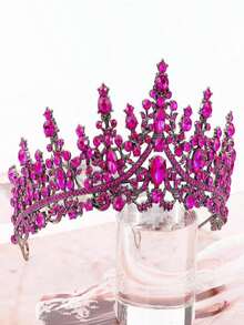 TOBATOBA Tiaras For Women, Hot Pink Tiara Crowns For Women, Wedding Tiara For Bride Queen Crown, Royal Princess Quinceanera Headpieces For Birthday Prom Pageant Halloween Cosplay Accessories - 酒紅色 - 查看 2