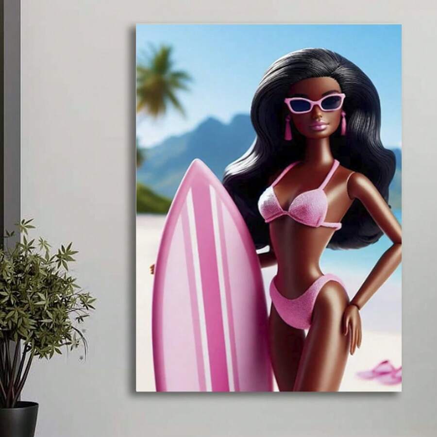 Framed Tropical Wall Art | Summer Poster | Girly Wall Art | Beach Girl | Tropical Poster | | Retro Doll Poster | Vacation Wall Art For New Year, Halloween, Thanksgiving Day, Christmas, For Room Decor, Room Painting, Living Room Painting, Halloween Decor, Bathroom Decor, Home Decor, Wall Decor, Bedroom Decor. - Đóng khung - Xem 1