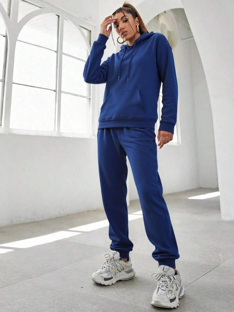 Conjunto de Sudadera con Capucha para Mujer - Ropa Casual y Deportiva, Tejido Cómodo y Transpirable, Diseño Práctico con Bolsillos y Cuerdas Ajustables, Estilo Minimalista y Versátil, Ideal para Varios Escenarios de Uso, Silueta Elegante y Moderna. - Azul vaquero - Ver 1