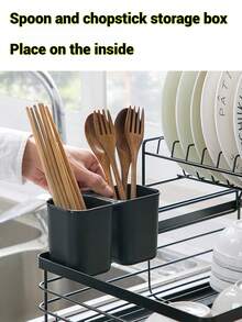 1 pieza Rejilla de secado de platos de metal de doble capa, rejilla de secado de platos de acero al carbono para cocina, organizador de platos para encimera con bandeja de utilidad, rejilla de secado de platos compacta y resistente a la oxidación, organizador de platos moderno y portátil para tazas, platos y cuencos