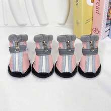 4pcs/Set Reflective Leather Snow Boots For Small Dogs, Warm & Waterproof Outdoor Winter Shoes, Pet Supplies For Autumn/Winter - Grey - View 14