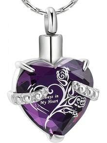 Crystal Heart Shape Cremation Jewelry Memorial Urn Necklace For Ashes, Stainless Steel Holder Pendant Keepsake With Gift Box Charms Accessories For Women2025 - 你的翅膀-紫色 - 查看 11