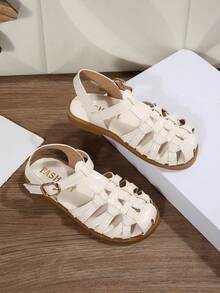 儿童时尚户外凉鞋夏季方头平底鞋系带凉鞋新款女童鞋时尚沙滩拖鞋