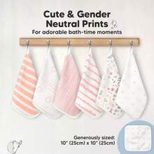 6-Pack Cami Washcloths Newborn, 10x10 Organic Cotton Face Wash Cloths Babies, Soft & Absorbent Bath Towels UEMC - Sweet Charm - View 11