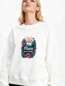 Ohana Means Family - Womens Hoodless Sweahoodless Sweathoodless Sweathoodless Sweatshirt - Lilo - Stitch - Film - Animation - Hawaii - Blanc - Voir 3