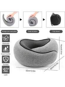 便携式可拆卸户外飞机旅行枕收纳套装，记忆棉颈枕，蜗牛颈枕，旅行枕，360°旅行颈枕（带收纳袋）