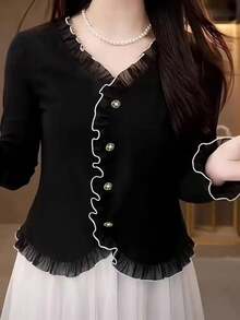 Sexy European & American Stylish Party Oblique Shoulder Fitted Graphic Design Blouse For Women Spring Black - Black - View 3