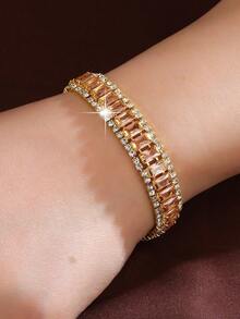 1pc Fashionable & Versatile Colorful Zirconia Beaded Bracelet
