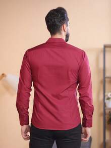 Men's Slim Fit Long Sleeve Dress Shirt - 紅木色 - 查看 4