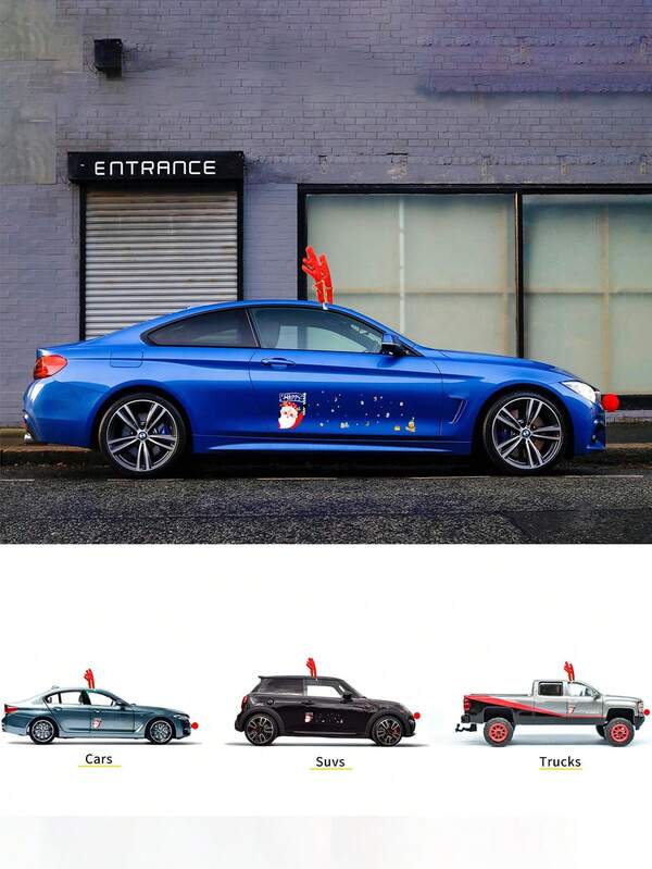 زوج من قرون الغزلان لتزيين السيارة في عيد الميلاد، من القماش المخملي القصير باللون البني الداكن والخاكي والأحمر، مع جرس عيد الميلاد للديكور