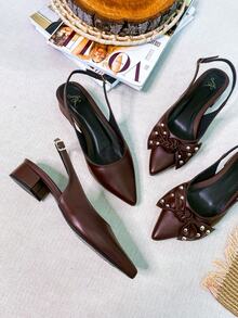 Slingback Open Heel Pumps With A Heel Below 3cm - Café-laço - View 1
