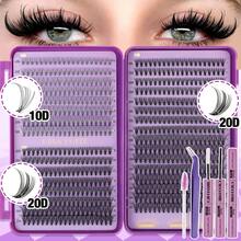 640支/盒 高容量单根假睫毛，10D+20D/30D+40D+50D，C/D卷度，蓬松睫毛，8-16毫米混合长度，散装睫毛套装，卷度：D卷，DIY超浓密自然睫毛簇，柔软轻盈，可重复使用，分段式单根假睫毛，睫毛嫁接套装包含化妆工具